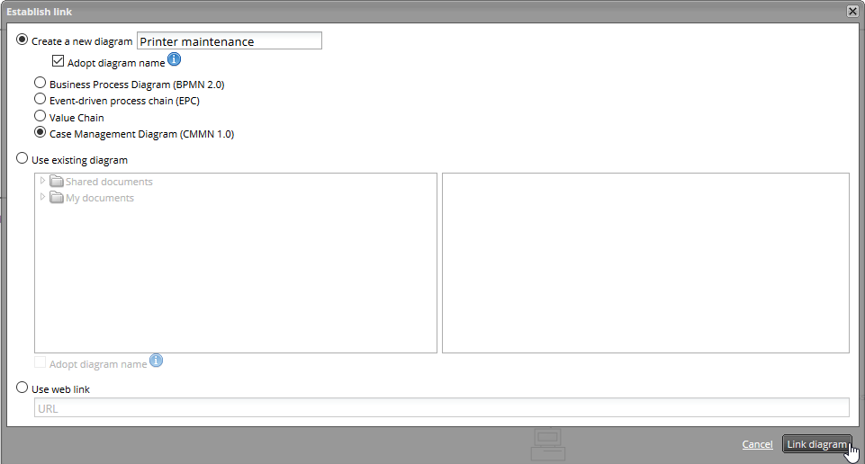 Linking a new CMMN diagram to a BPMN Subprocess