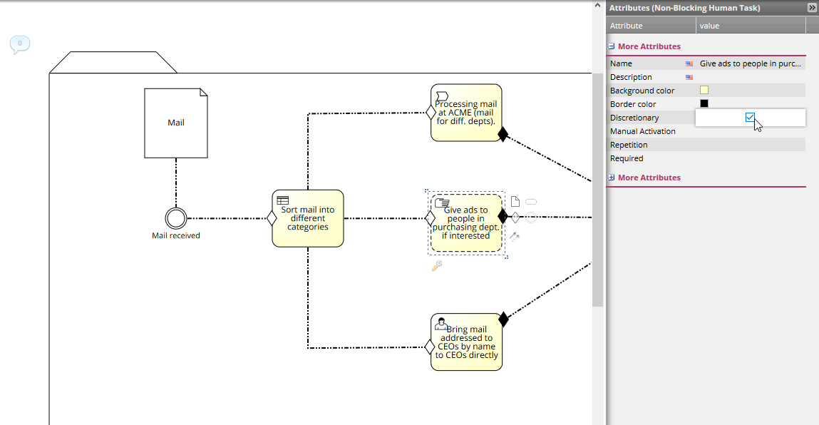 When checking the box, the ordinary task transforms into a discretionary task.