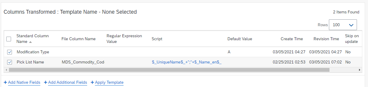 Screenshot of the updated Columns Transformed page