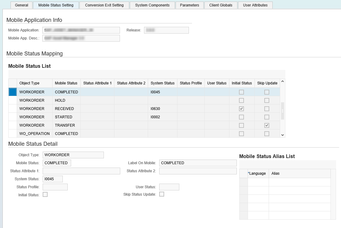 ConfigPanel - Mobile Application Configuration - Mobile Status Mapping tab ConfigPanel - Mobile Application Configuration - Mobile Status Mapping tab