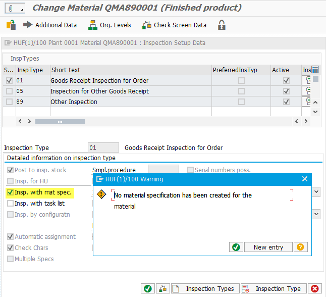 QS848 - No material specification has been created for the