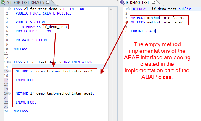 Adding empty method stubs of an interface into the implementation part of a class