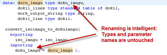 Display of the renamed elements and updated references