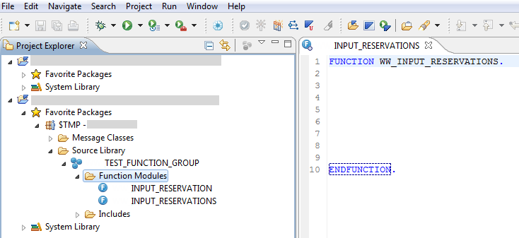 Editor that is displayed after creating the function module