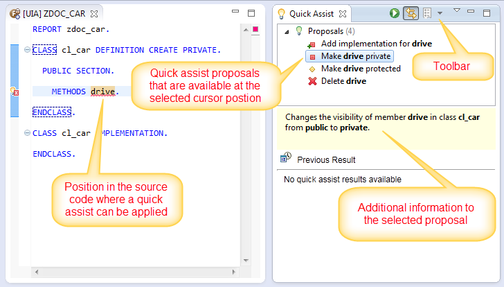 Quick assist view setup before executing a quick assist