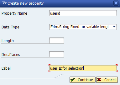 Create
new Property USERID