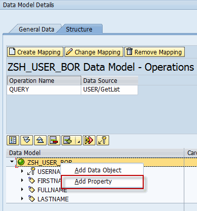 Manually adding a Property in the Structure view