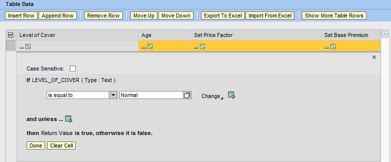 Decision Table: Entering Values