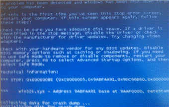 Blue screen of death example