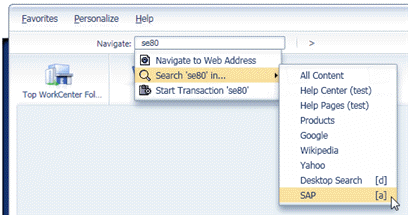 Example search via Quick Launch