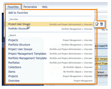 Example of Favorites menu