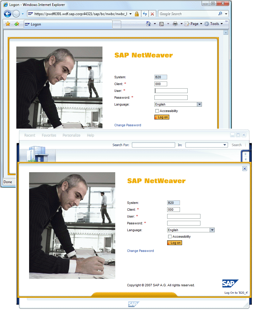 Same logon windows in the browser and NWBC