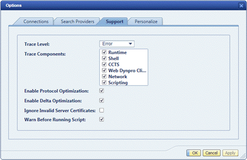 Example of Support settings