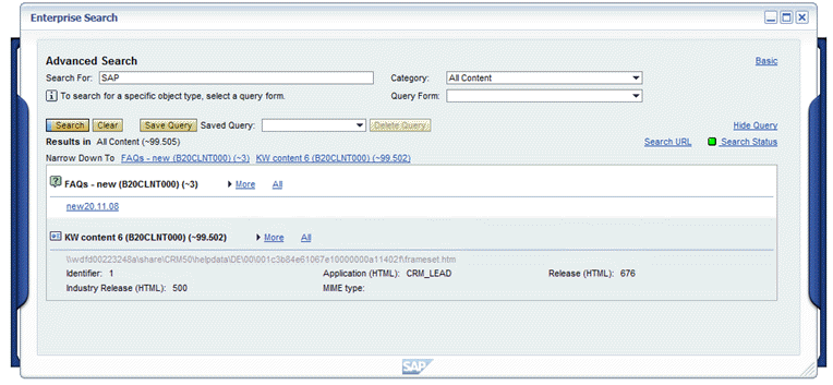 Example enterprise search results