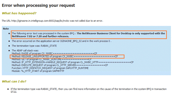 Example of CX_NWBC=>RELEASE_UNSUPPORTED