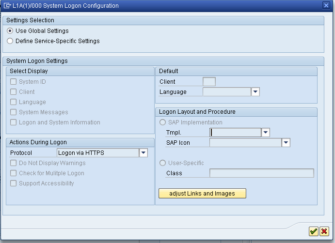 Example of configuration screen for the system logon