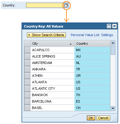 Example Search Help for Table SPFLI