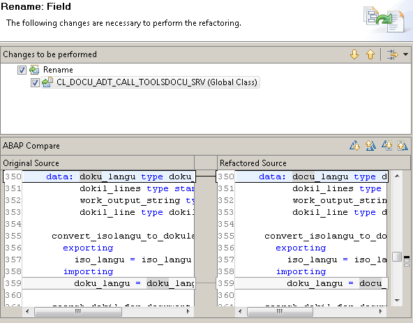 Changes highlighted in a compare window Changes highlighted in a compare window
