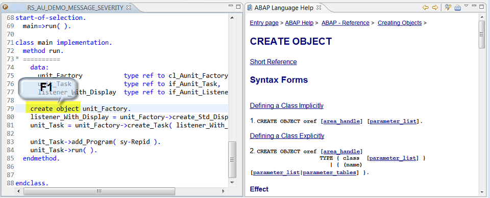 Context-sensitive ABAP language help in the source code editor