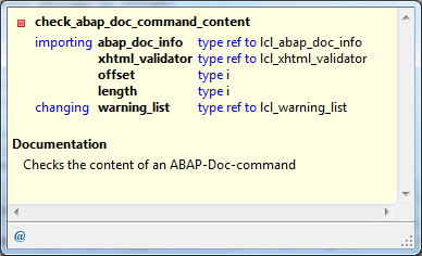 Example of a code element information popup to display method details