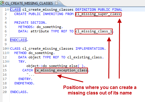 Example of an ABAP class that contains references to missing classes