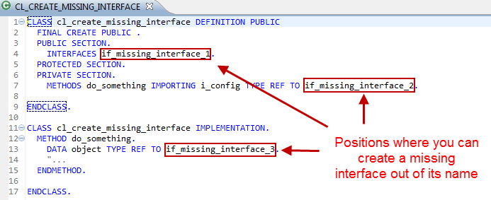 Example of an ABAP class that contains references to missing interfaces