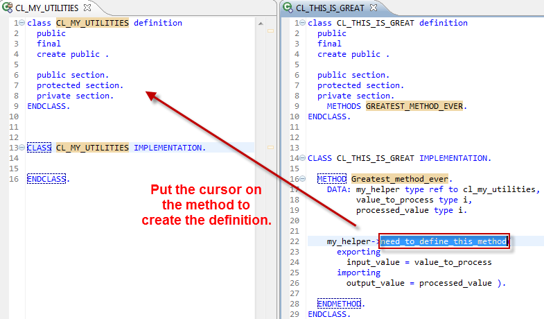 Creating the method definition from the method call in another class