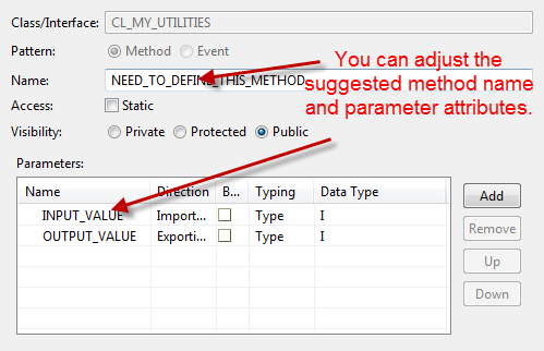 Adding parameters that are to be declared in the signature of the method definition