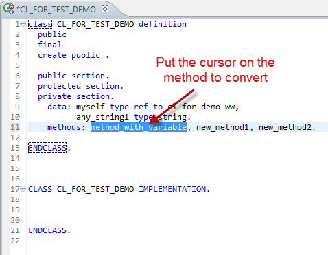 Creating the implementation part out of the method definition