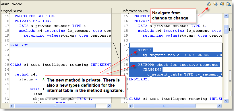 Navigation between original and refactored changes
