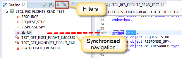 Synchronized navigation from the Outline view to an element