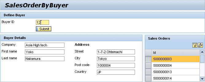 Sales Order By Buyer Application with Second Data Service