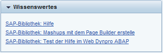 Example of the Display in the Help Center with Links to Texts in Knowledge Warehouse