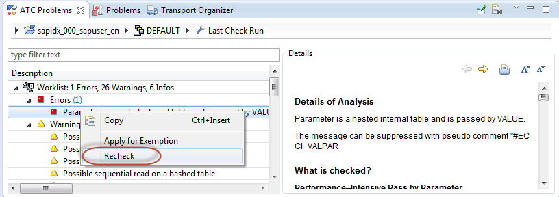 Running a Recheck for a selected finding
