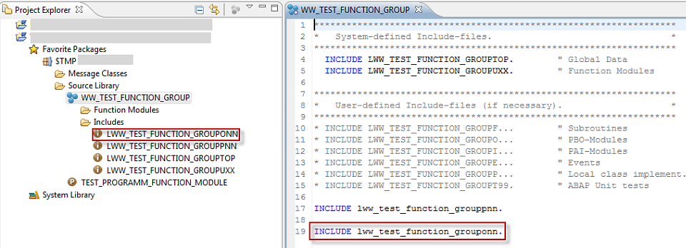 Display of the created group include in the Project Browser and in the editor of the main program