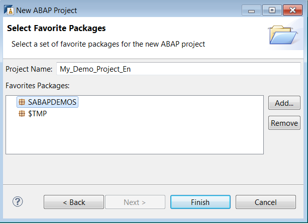Adding packages to Favorites when creating an ABAP project