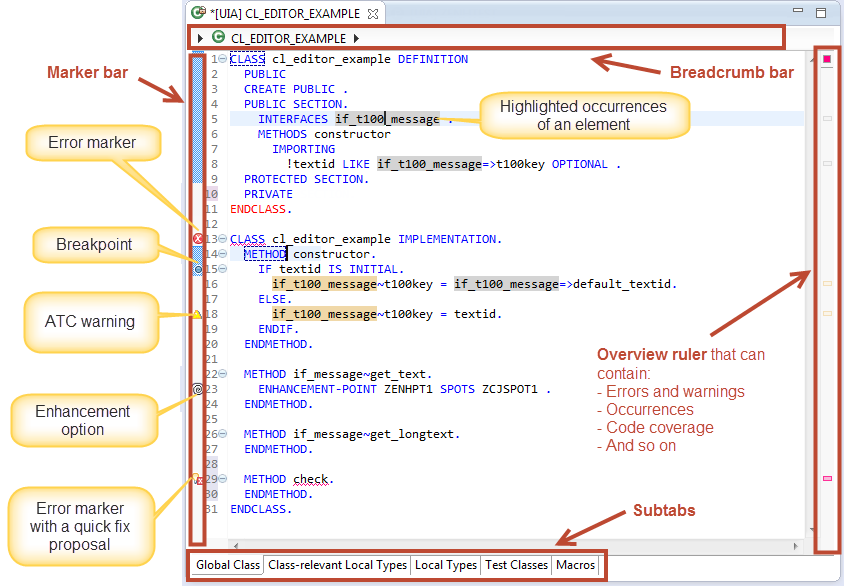 Example of functionalities that are provided in a source code editor