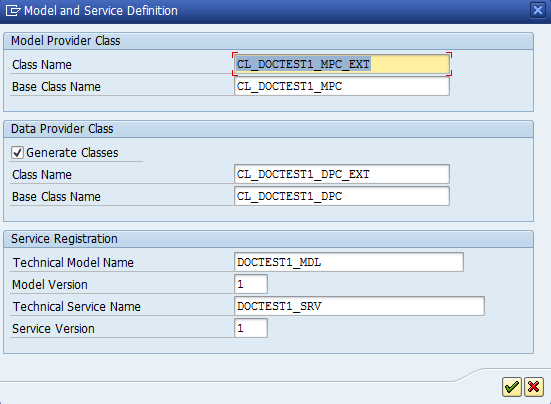 Model and Service Definition Dialog box