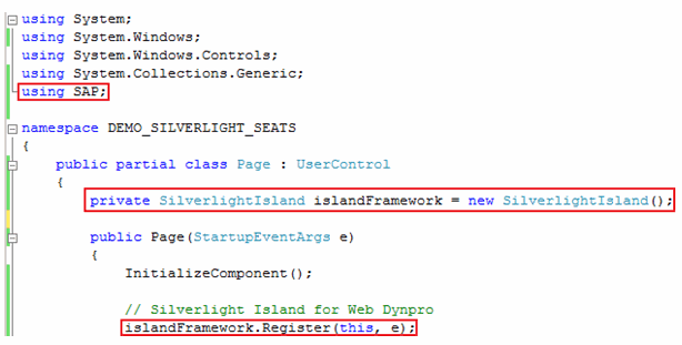 Beispiel für das Regstrieren der Silverlight Island