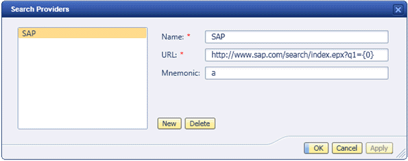 Search Providers dialog box