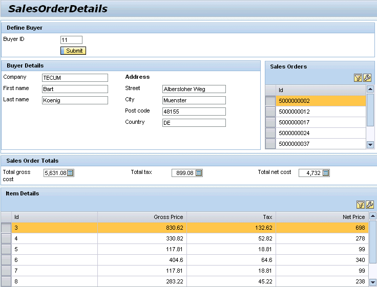 Sales Order By Buyer Application Embedded in Sales Order Details Application