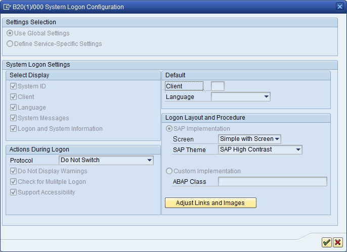 Beispiel für den Konfigurationsbildschirm für die Systemanmeldung
