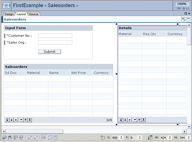 Salesorders iView - Layout