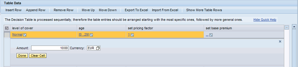 Decision Table: Entering an Amount