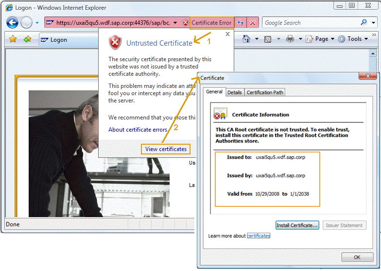 Certificate information in the browser